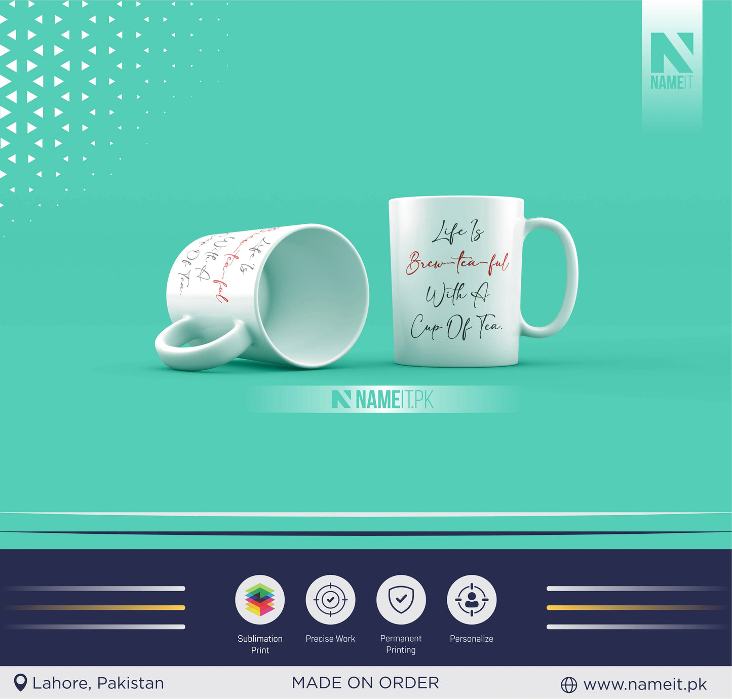 Custom Sublimation Mug For Tea Lovers,Life is brew-tea-ful with a cup of tea.