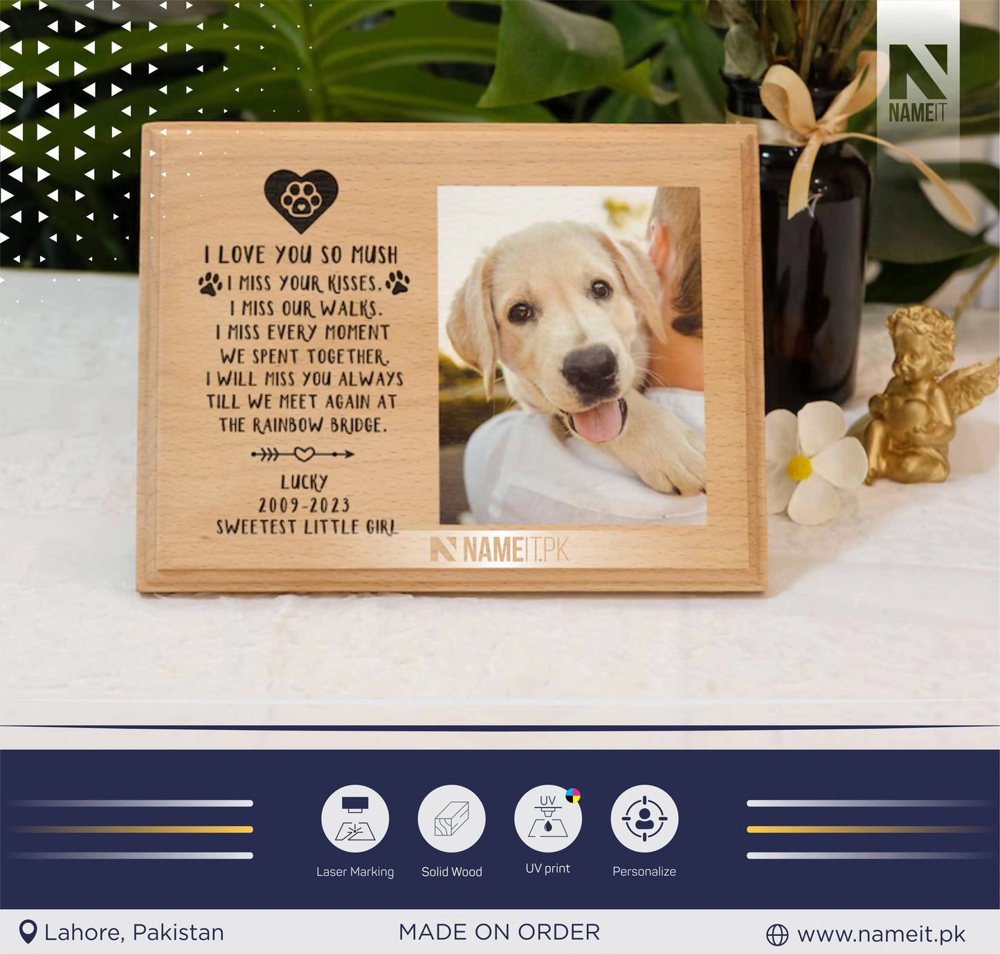 Personalized Pet Memorial Gift , Pet Loss Frame Portrait Remembrance,Photo Pet Sympathy Gift on Wood,Custom Dog Pet Photo Frame