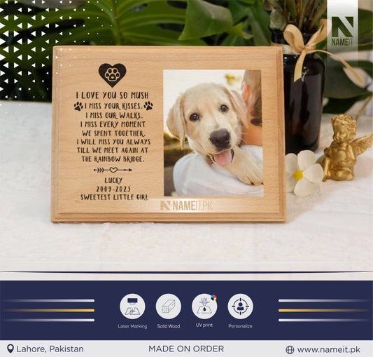 Personalized Pet Memorial Gift , Pet Loss Frame Portrait Remembrance,Photo Pet Sympathy Gift on Wood,Custom Dog Pet Photo Frame