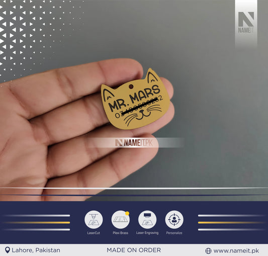 Cat Tag Personalized, Cat Face Tag, Cat Tags for Collars, Engraved Cat Tag, Cat Name Tag, Customized Pet Tag, Kitty Tag, Golden Acrylic Material