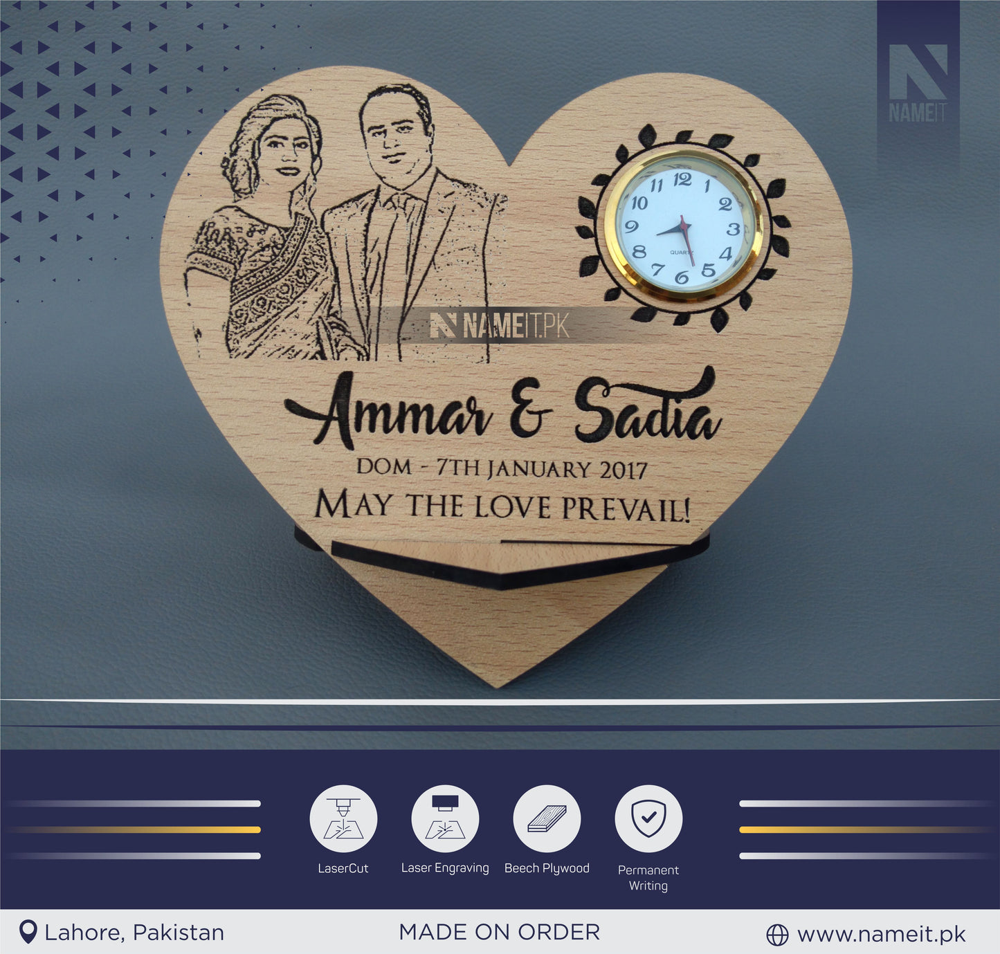 Personalized Table Clock, Heart Shape Name Clock