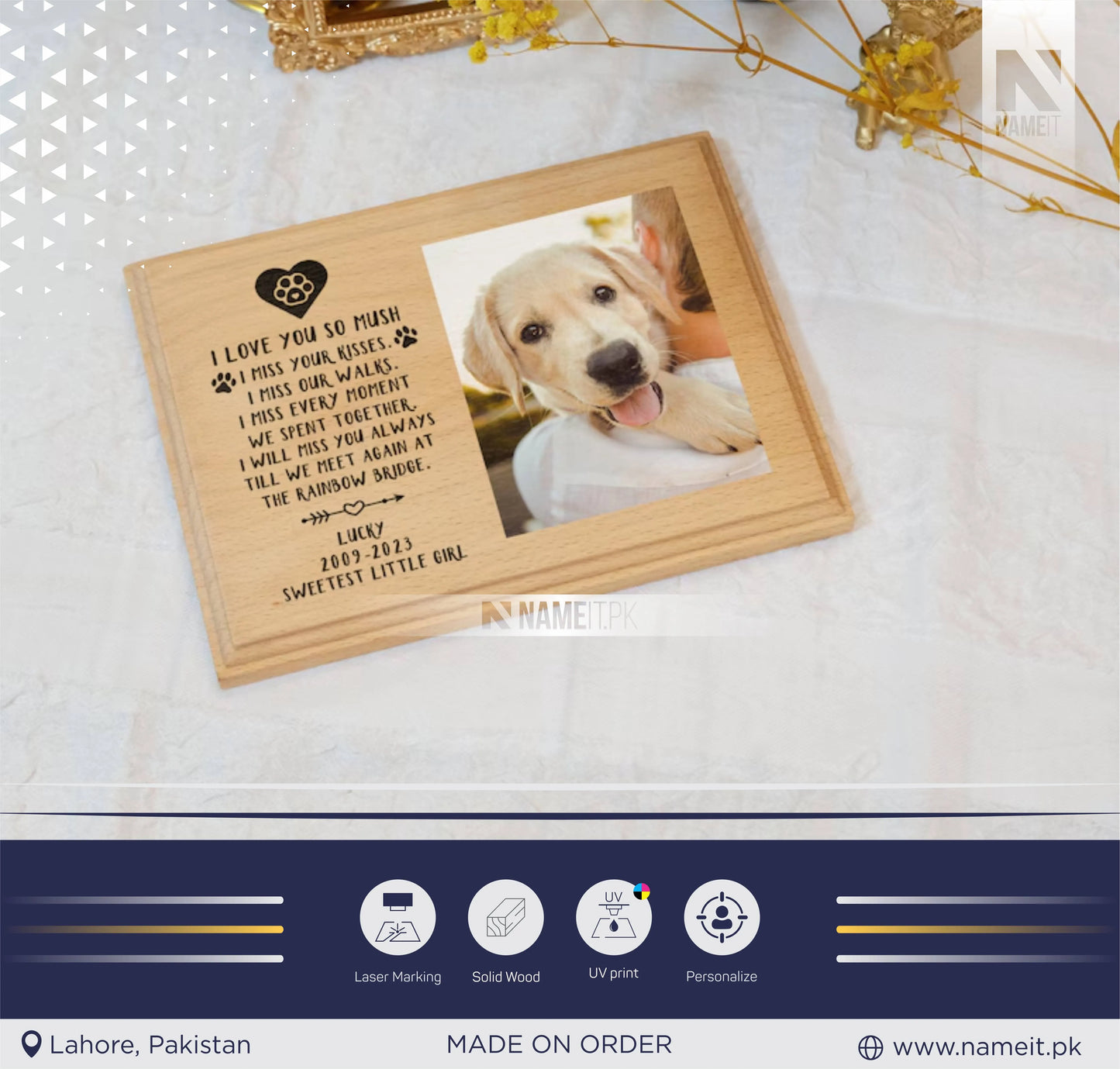 Personalized Pet Memorial Gift , Pet Loss Frame Portrait Remembrance,Photo Pet Sympathy Gift on Wood,Custom Dog Pet Photo Frame