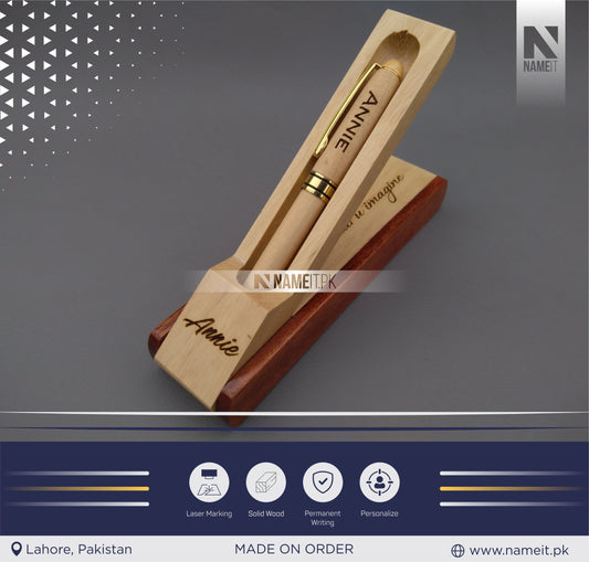 Wooden Pen and Pen Holder, Custom Engraved Name Wooden Holder Box Set