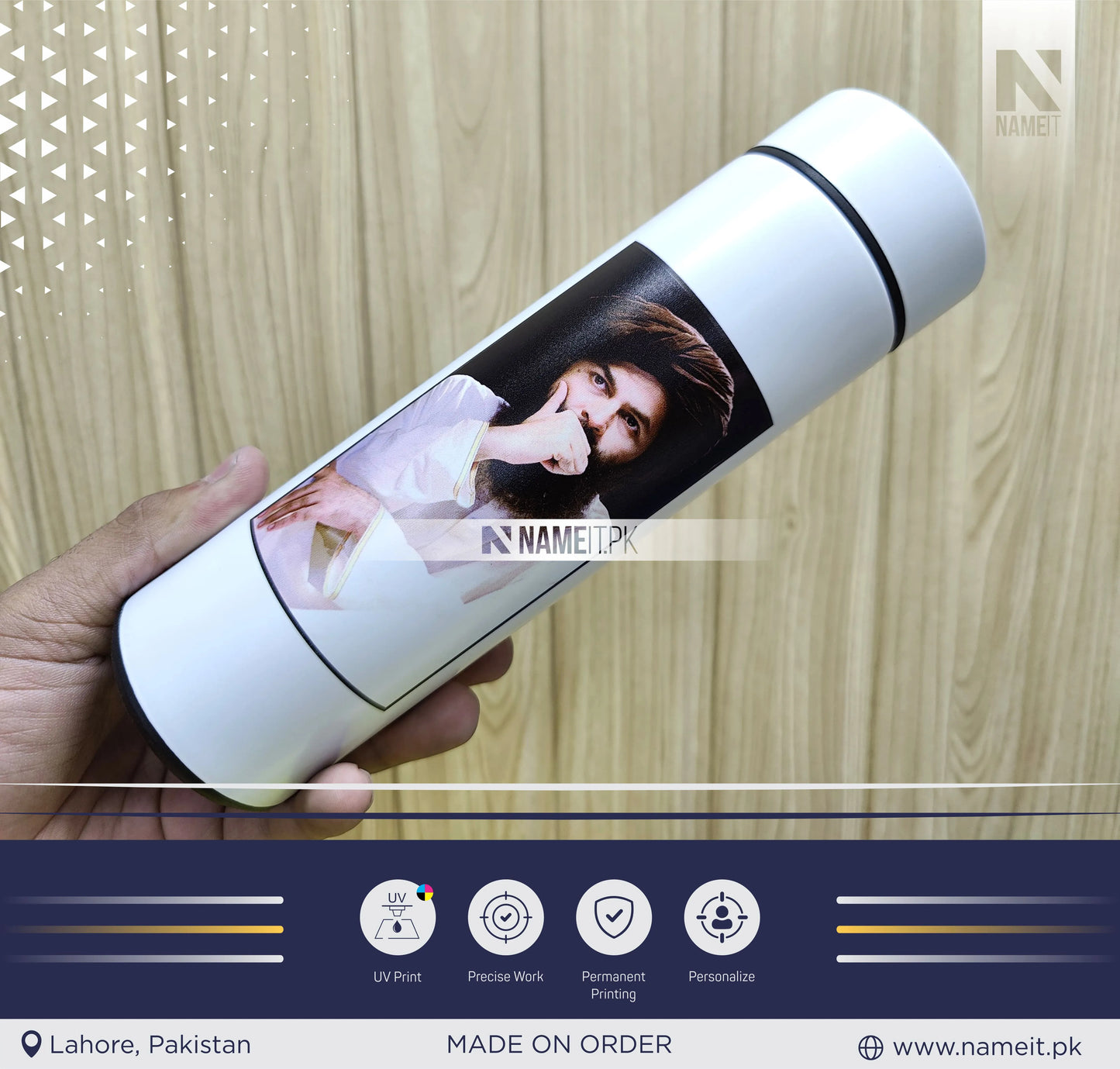 Personalized Digital Temperature Display Thermos with Name and Date, Temperature Water Bottle , Round Printed Water Bottle