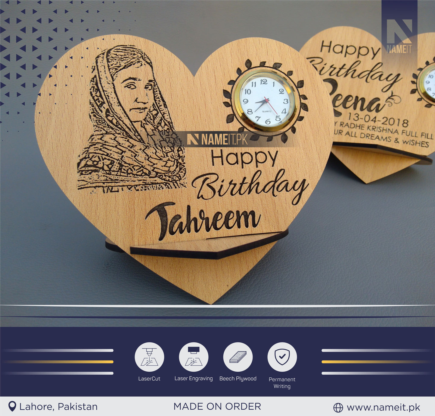 Personalized Table Clock, Heart Shape Name Clock