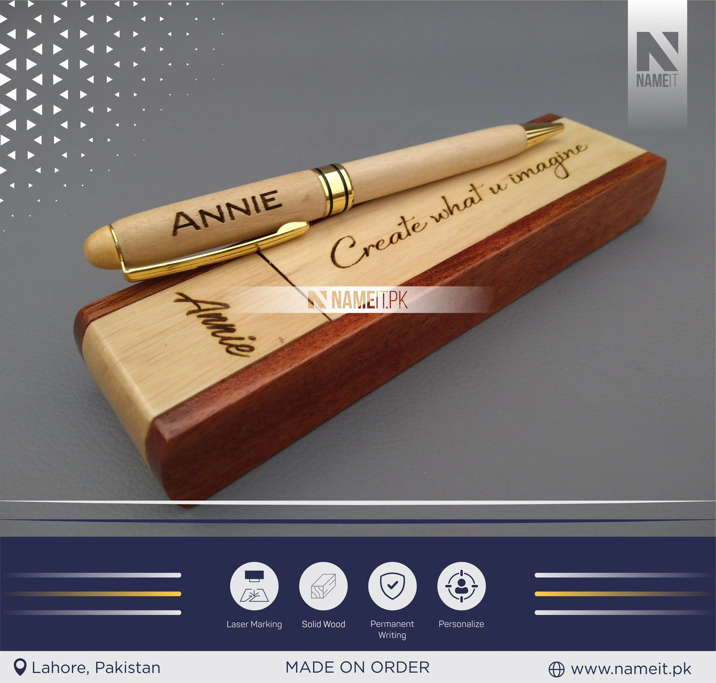 Wooden Pen and Pen Holder, Custom Engraved Name Wooden Holder Box Set