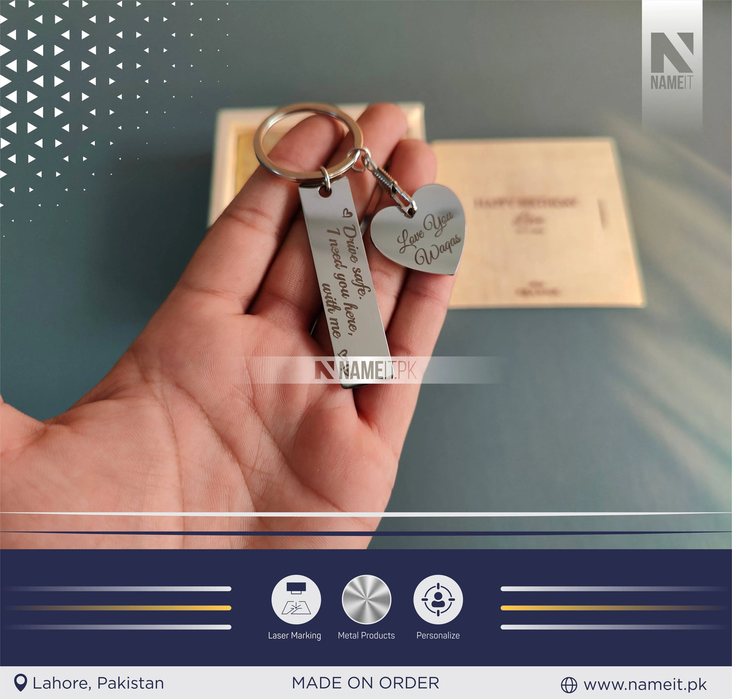 Customize Metal Wallet Card With Message, Customize Metal Keyring With Box Packing (perfect Gift To Send Your Father , Husband , Fiance Or Any One)