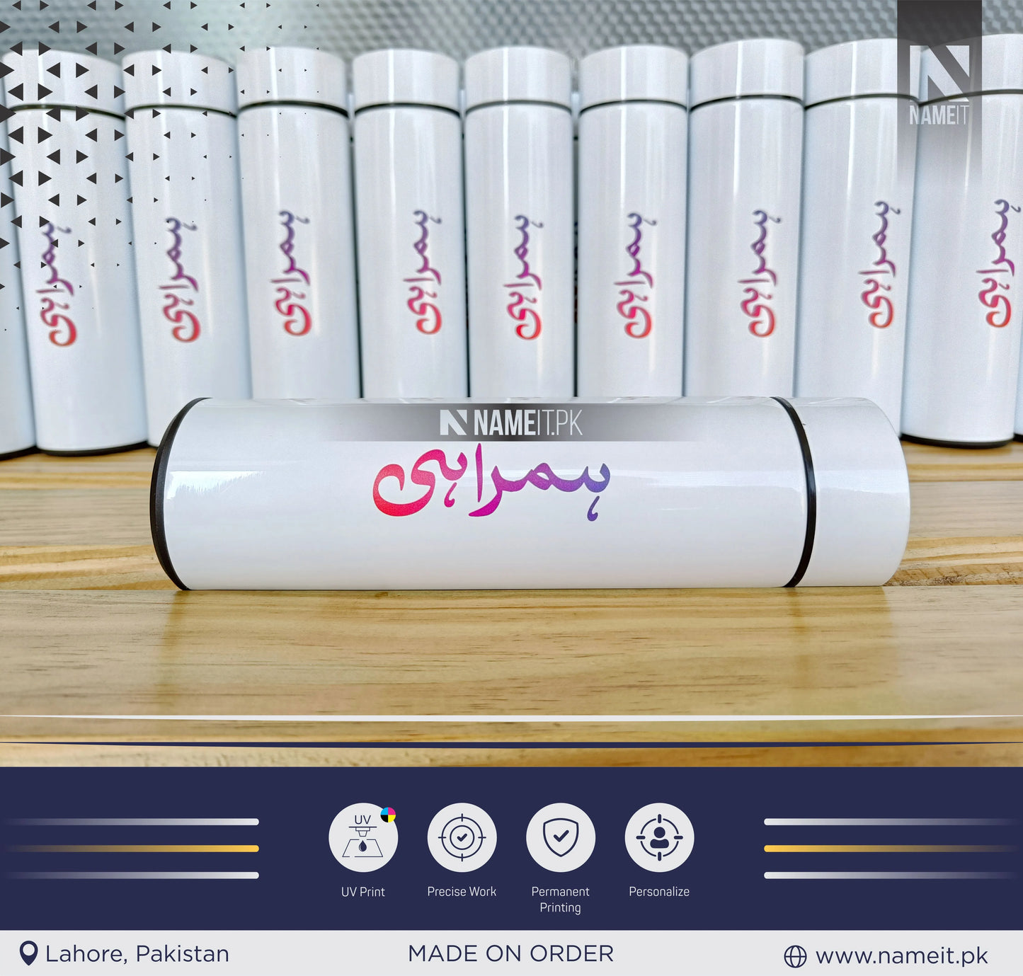 Personalized Digital Temperature Display Thermos with Name and Date, Temperature Water Bottle , Round Printed Water Bottle