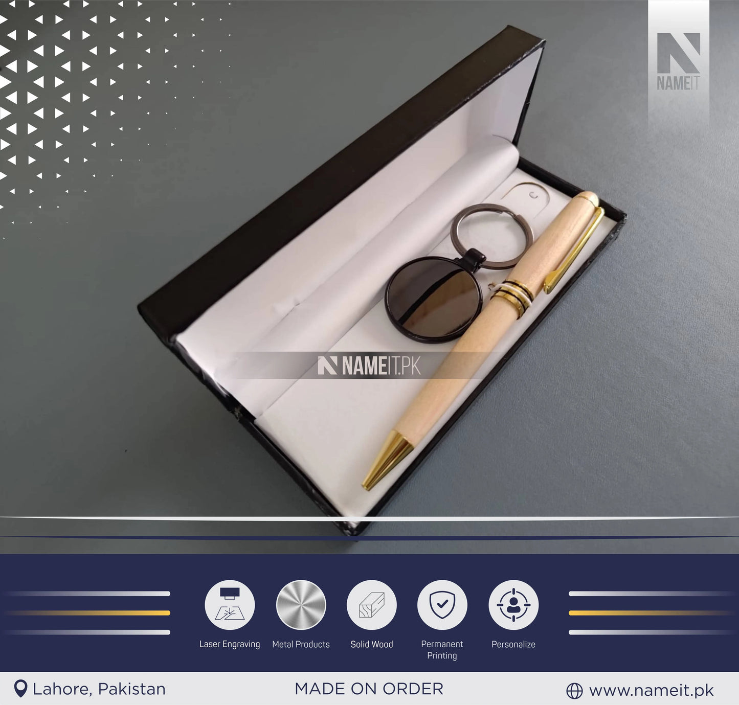 Gift Set 2 in 1, Customized Premium Wooden Pen & Metal Keyring