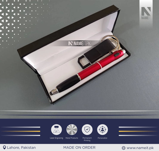 Gift Set 2 in 1, Customized Led Light Pen & Customized Metal Keyring