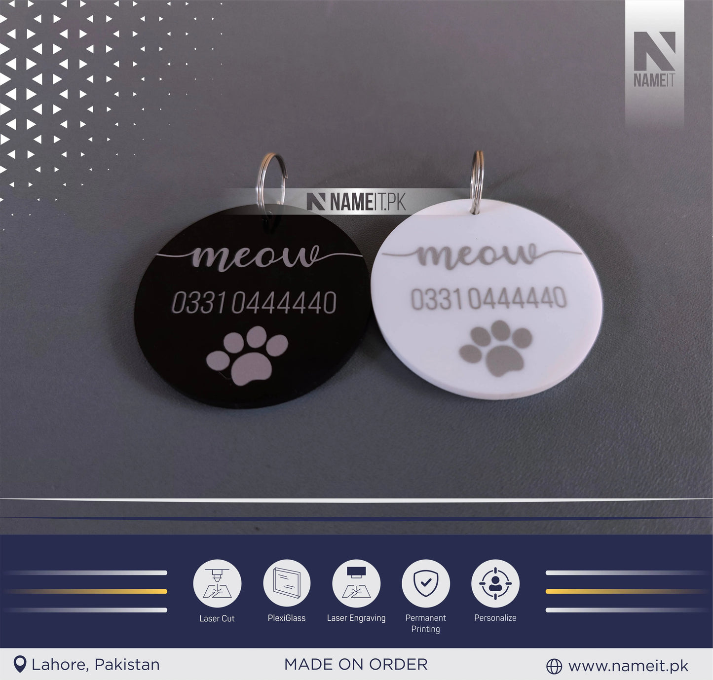 Personalised Acrylic Pet ID Tag, Circle Engraved Pet Tag, Custom Pet Tag - 2 colour choices available