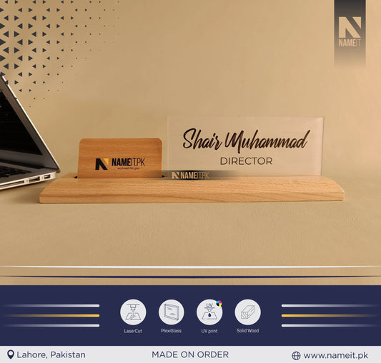 Desk Name Plate with Attached Business Card Holder, card display for office, Mobile Stand, name plate with business card holder for desk