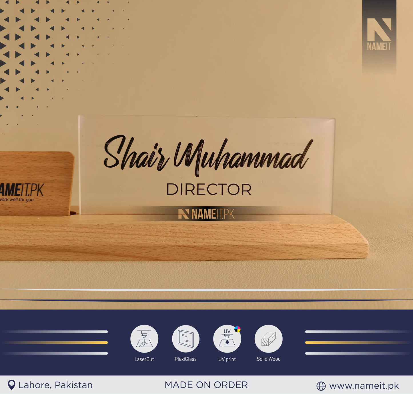 Desk Name Plate with Attached Business Card Holder, card display for office, Mobile Stand, name plate with business card holder for desk