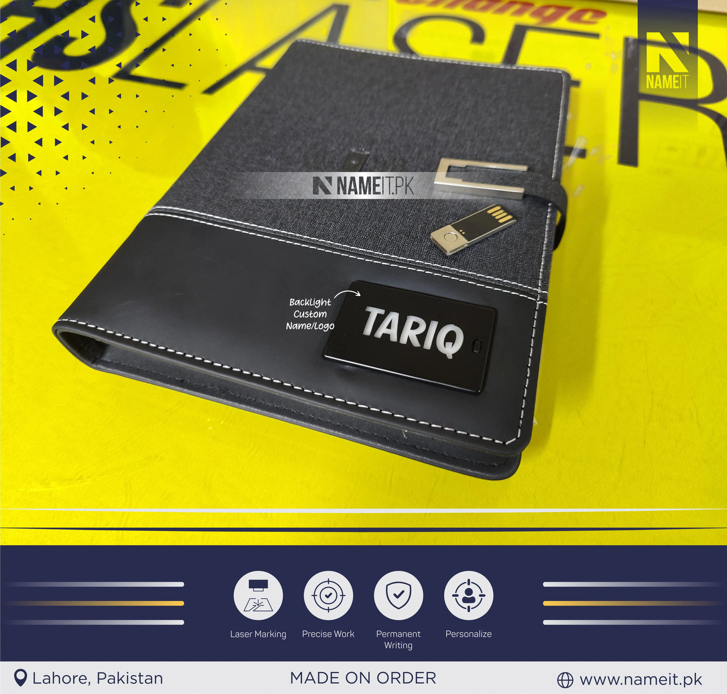 Diary, Personalized TechFolio, Diary with wireless Power Bank USB Drive, Lamp , Passport Pocket