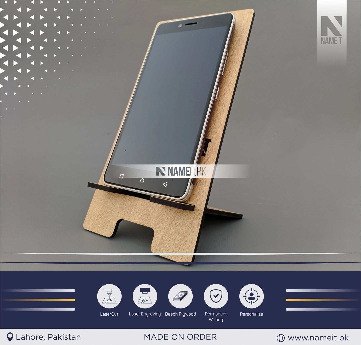 Mobile Wooden Stand, Customize Mobile Stand, Engraved Mobile Wooden Stand.