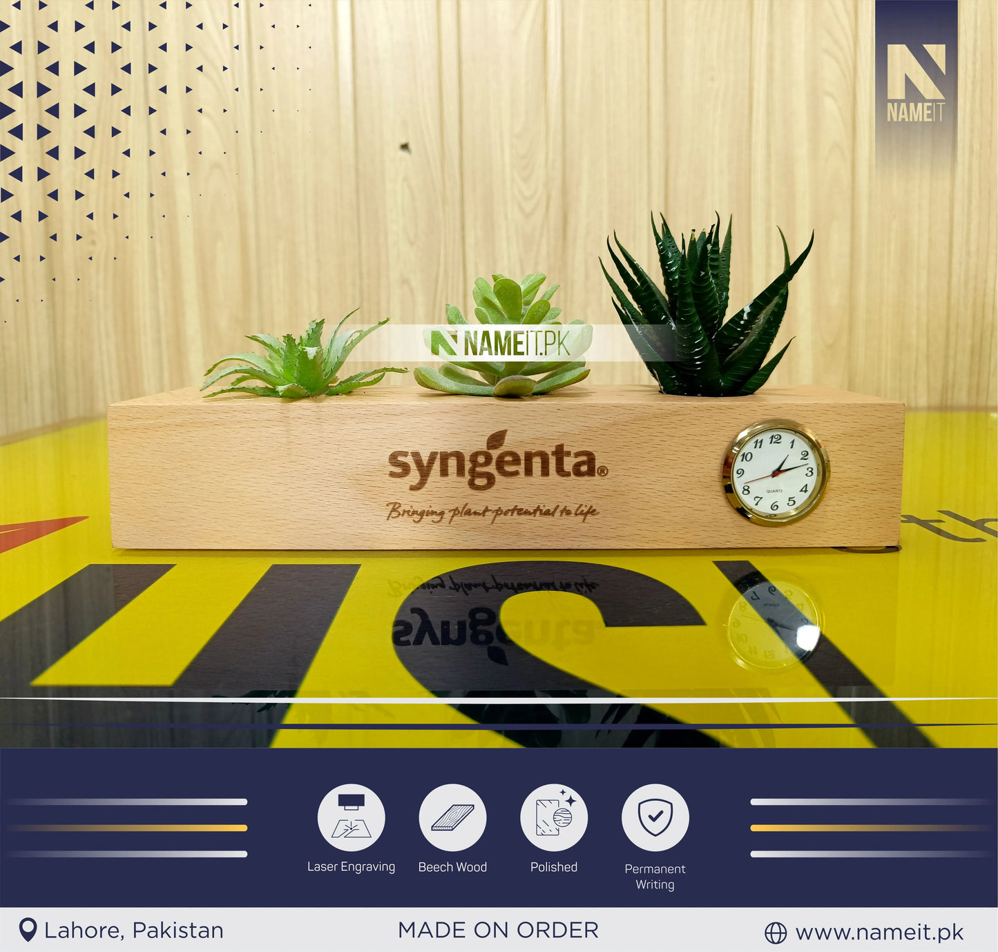 Name Plate For Desk, Customize Wooden Desk Name Plate with Plants, Wooden Official Name Plate