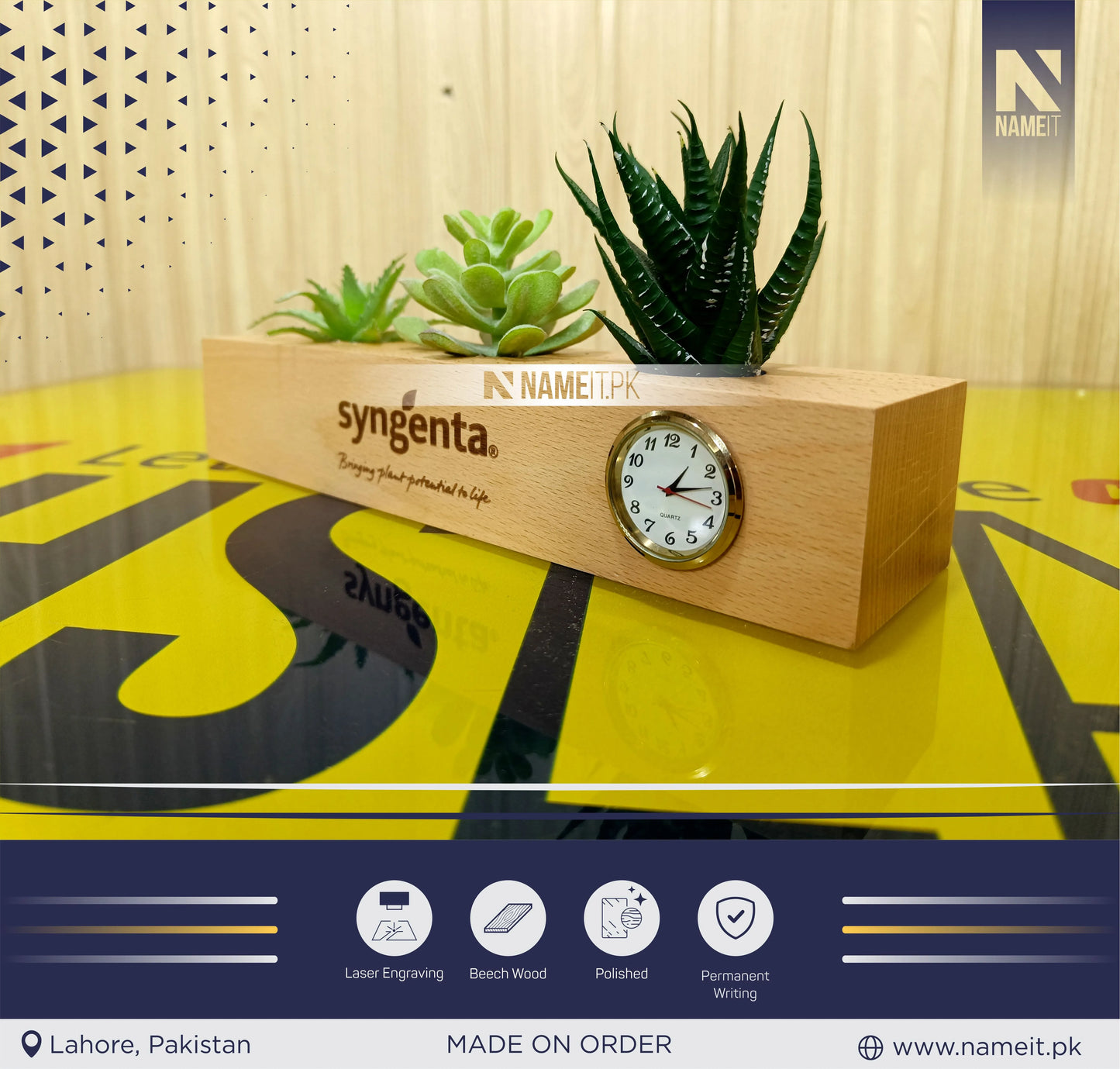 Name Plate For Desk, Customize Wooden Desk Name Plate with Plants, Wooden Official Name Plate