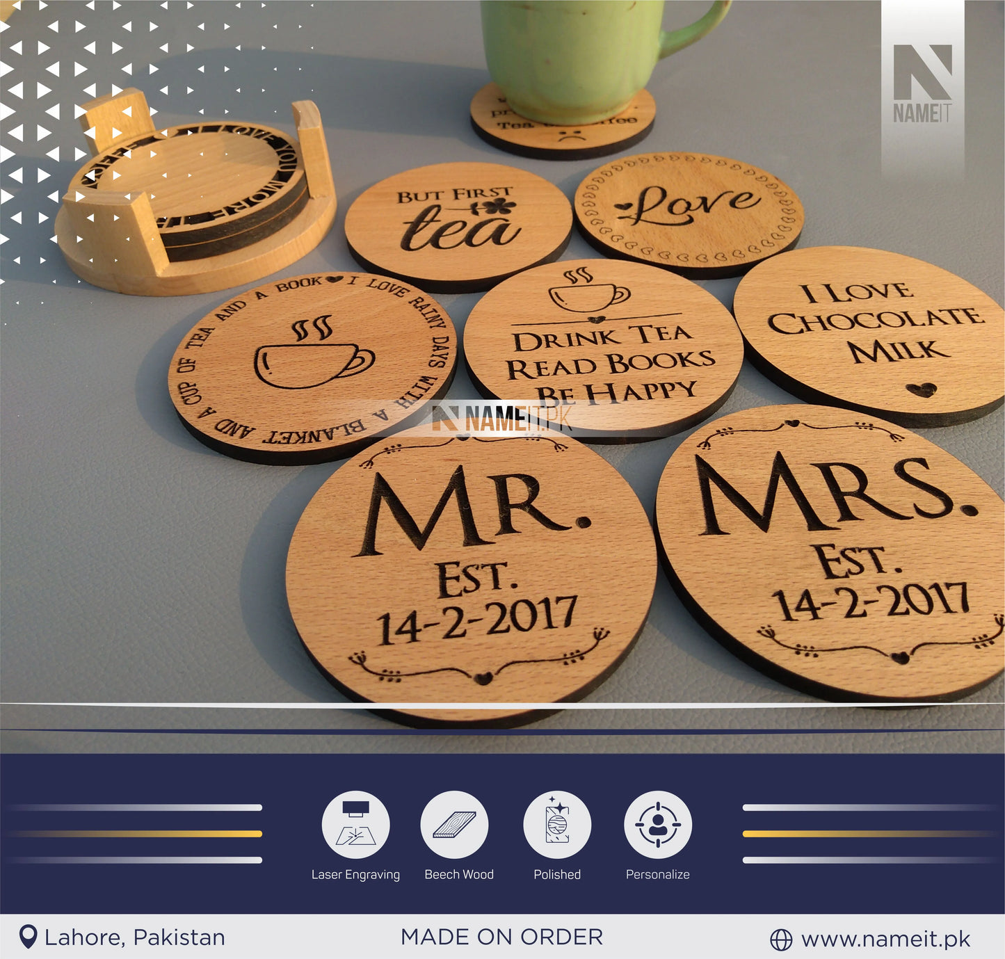 Tea Coaster, Personalized Wooden Tea Coaster