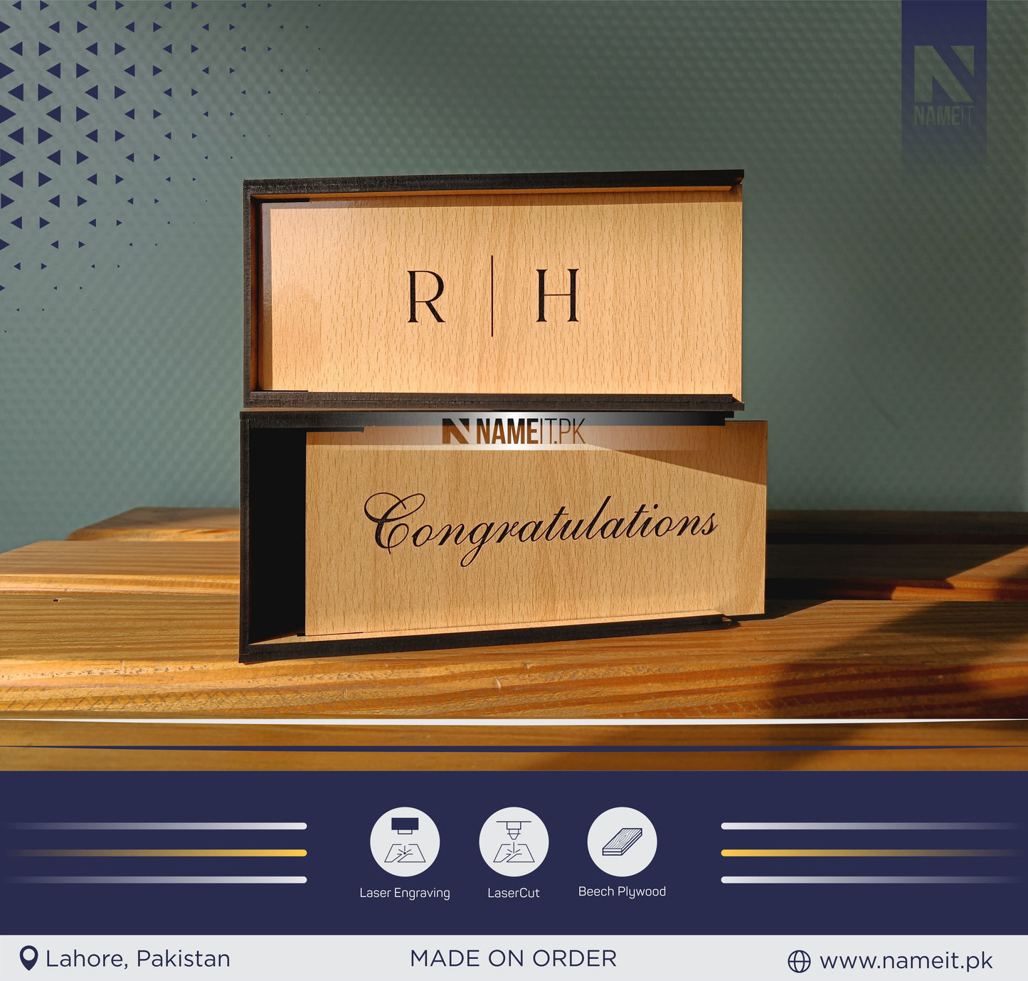 Customize Gold, Money Box for Wedding , Wooden Box with name