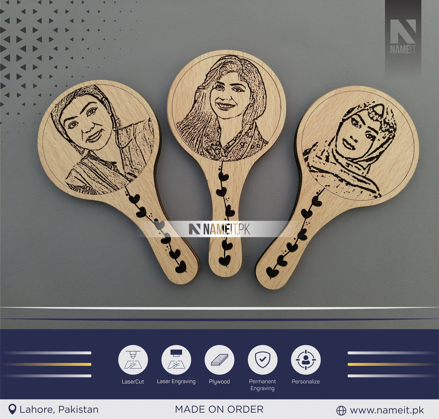 Wooden Hand Mirror, Customize Hand Mirror with Picture