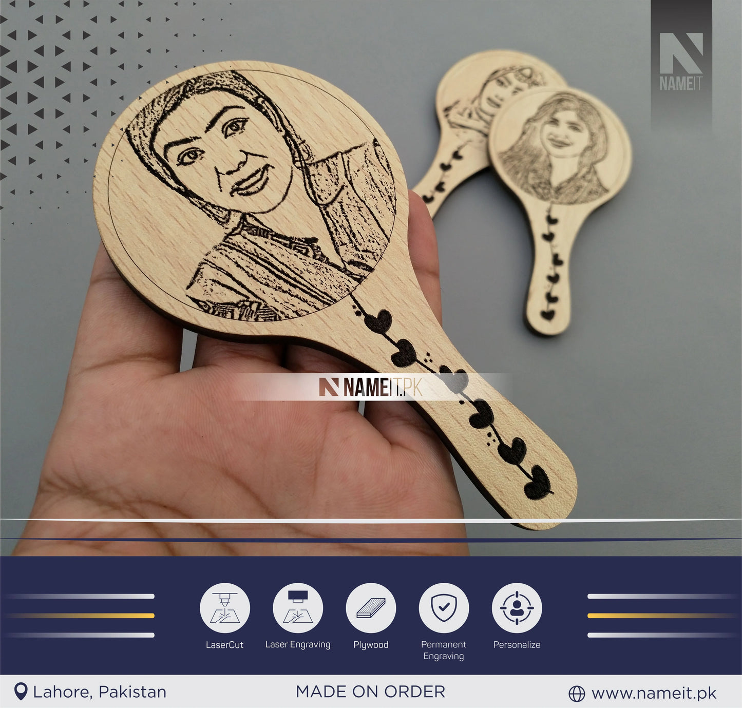 Wooden Hand Mirror, Customize Hand Mirror with Picture